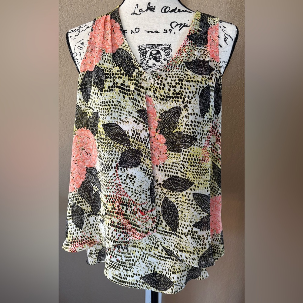 Ann Taylor Floral Sleeveless Blouse - Black, Pink, Green